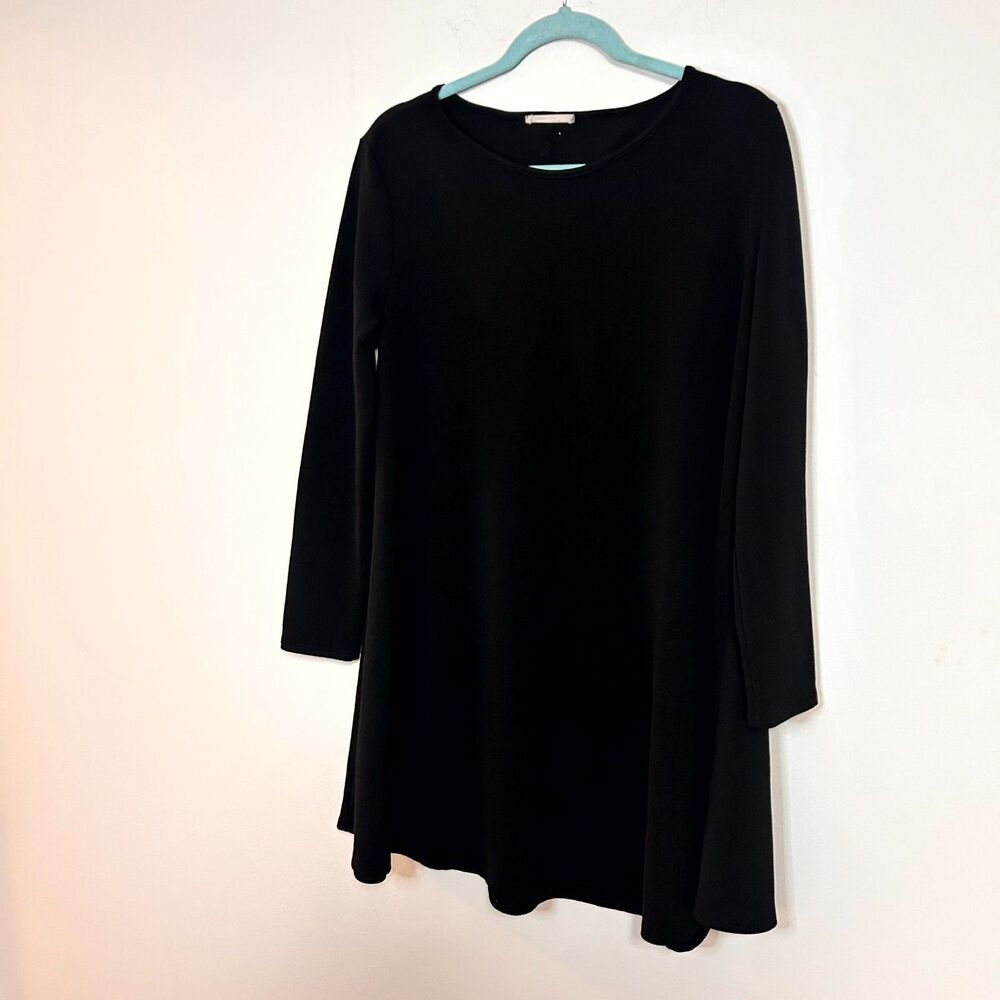 A.Gain Mini Dress Women Medium Black Elbow Patches Long Sleeve Modest Minimalist - Picture 4 of 9